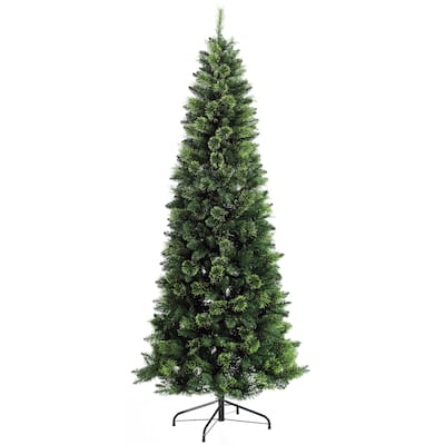 7.5ft Unlit Pencil Christmas Tree with 1075 Branch Tips, Auto Open Design & Durable Steel Base for Holiday Decor