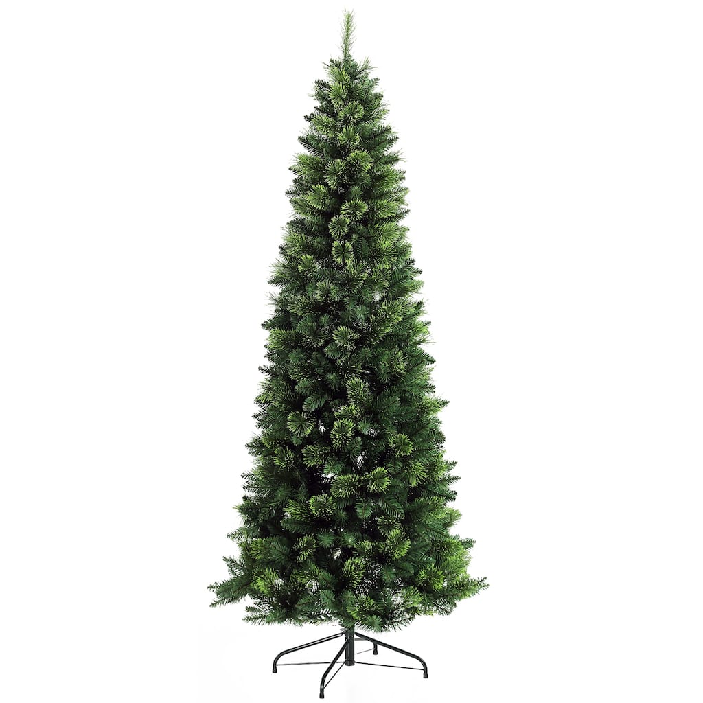 7.5ft Unlit Pencil Christmas Tree with 1075 Branch Tips, Auto Open Design & Durable Steel Base for Holiday Decor