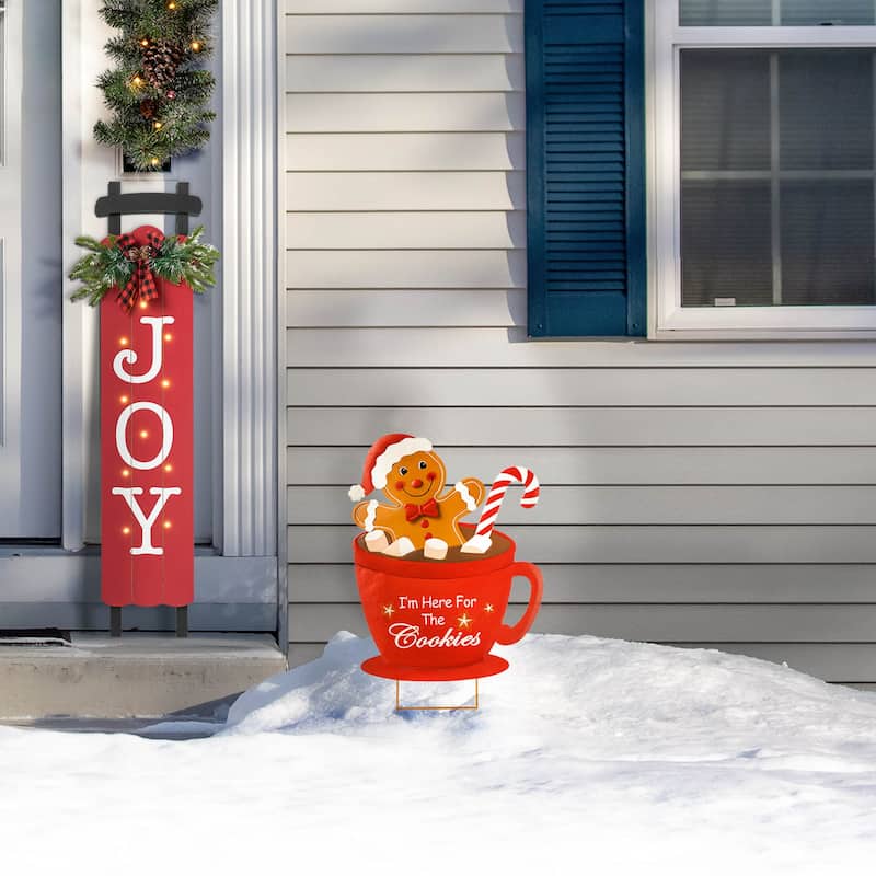 Glitzhome Christmas Gingerbread Boy Girl Yard Stakes Standing Hanging Decoration