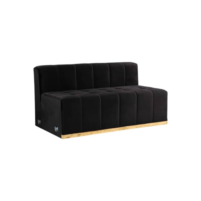 HomeRoots Black Velvet U Shaped Three Piece Sofa and Chaise Sectional With Toss Pillows