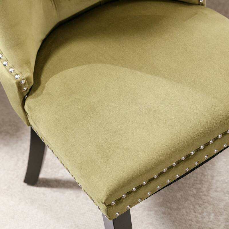 Modern, High-end Tufted Solid Wood Dining Chair with Wood Legs Nailhead Trim 2-Pcs Set