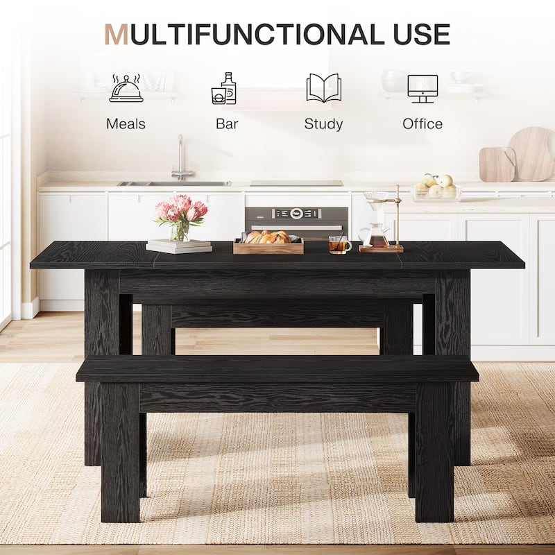 55-Inch Rectangle Dining Table with 2 Benches