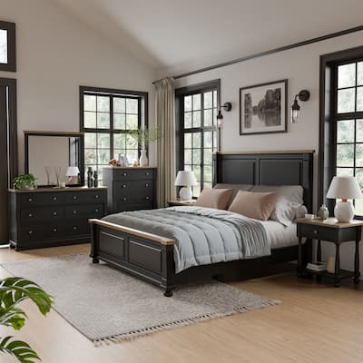 Furniture of America Lucan I 6-Piece Farmhouse Black Solid Wood Panel Bedroom Set