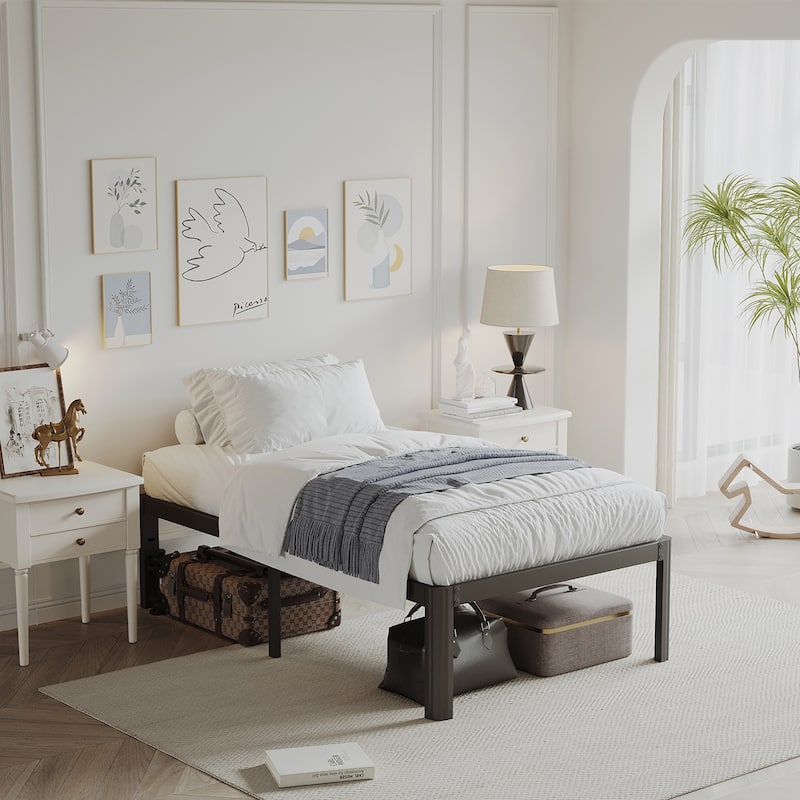 12" Heavy Duty Metal Bed Frame with Round Corners, Box Spring Not Required, Noise Free