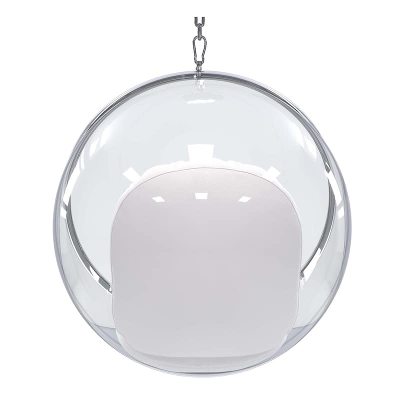 HomeRoots 42" White and Silver Acrylic and Faux Leather Hanging Balloon Chair - 42' X '42' X '25