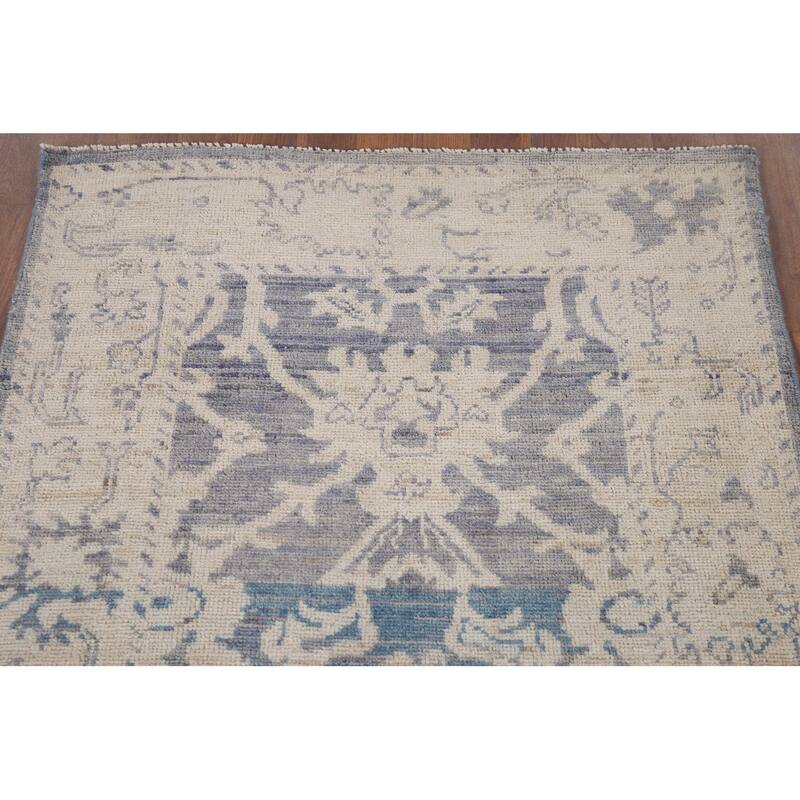 Hand Knotted Oriental 100% Wool Carpet Transitional All-Over Navy Blue & Blues Oushak Area Rug - 5' 0'' X 3' 2''