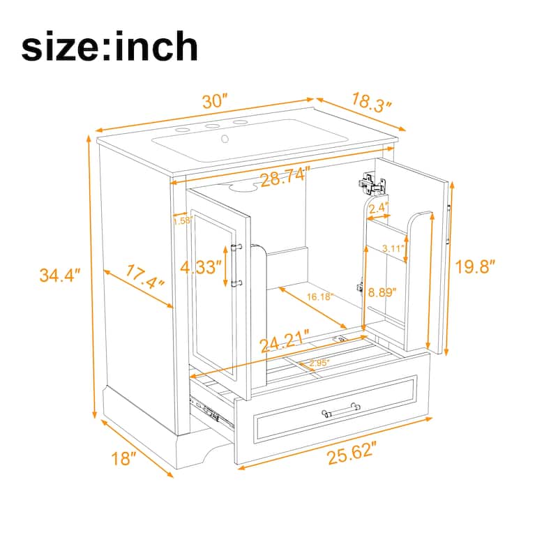 Compact Freestanding Vanity with Integrated Sink - MDF/Solid Wood Construction, Soft-Close Doors & Smart Storage