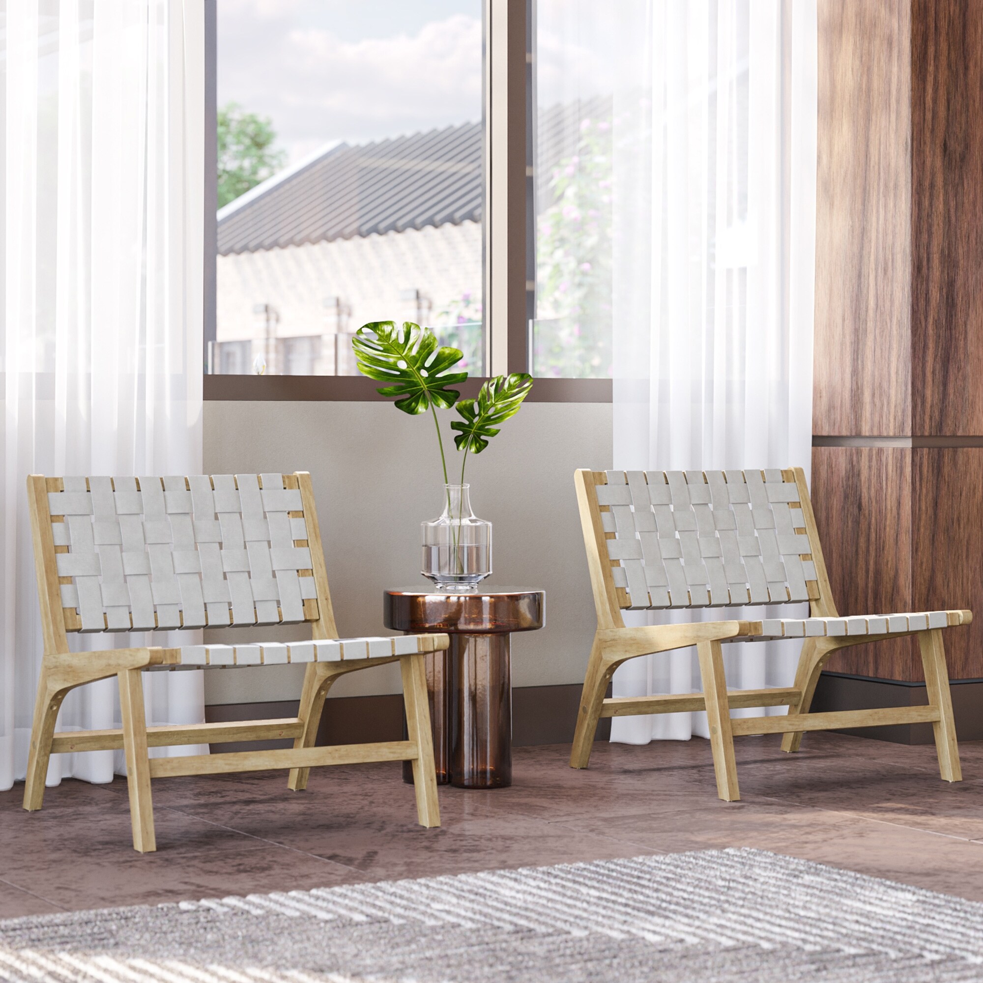 BELLEZE Morgan Woven Faux Leather Accent Chair Set of 2 On Sale