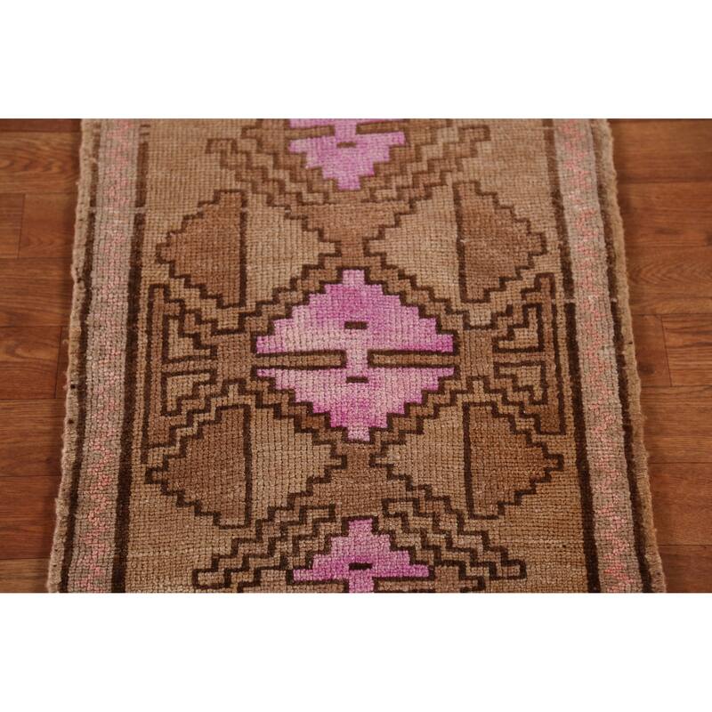 Hand Knotted Oriental 100% Wool Carpet Transitional Geometric Brown Anatolian Area Rug - 2' 7'' X 1' 10''