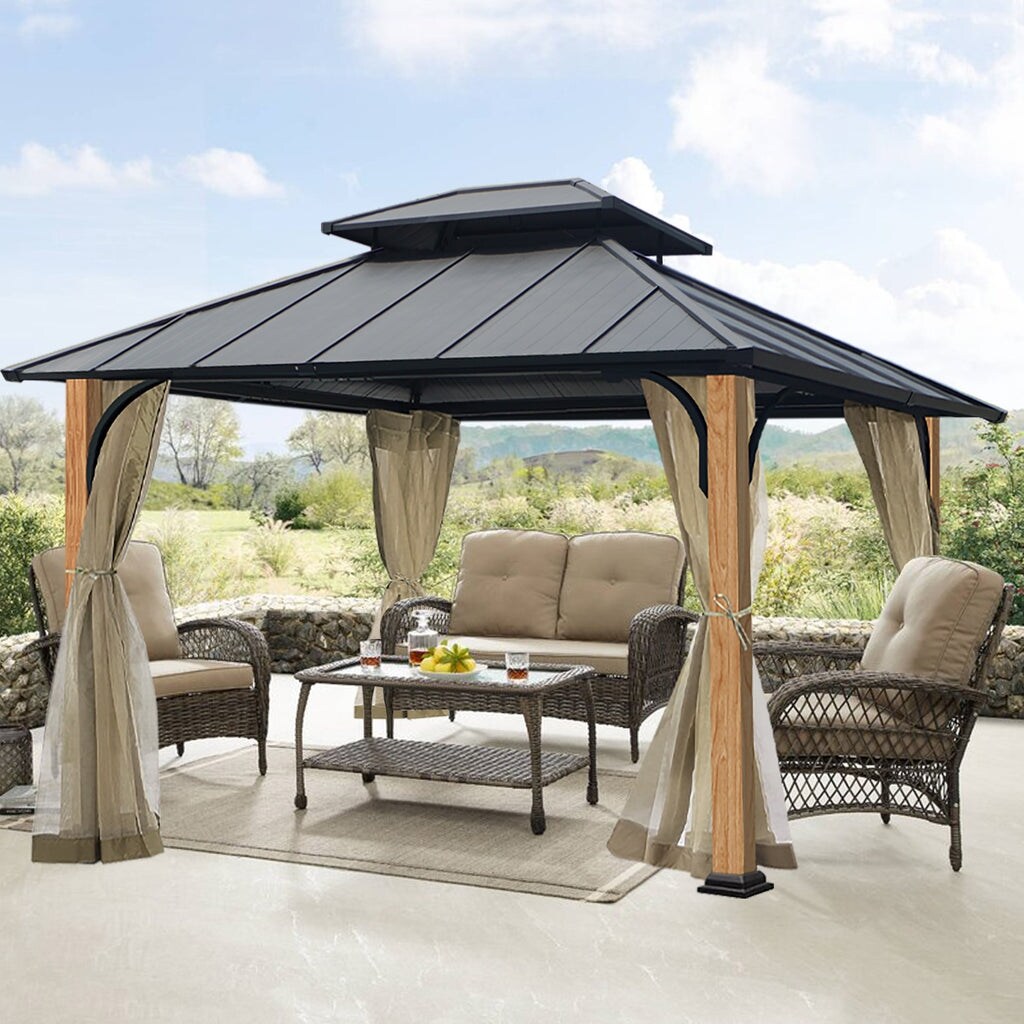 Coastshade CoastShade 10X12 Double Hard Top Gazebo Galvanized Steel Outdoor Gazebo Canopy Steel Frame With Mesh