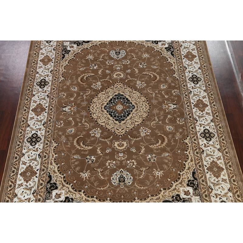 Traditional Brown Floral Oriental Tabriz Area Rug Turkish Carpet