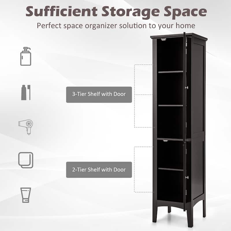 5 Tier Freestanding Tower Cabinet Tall Bathroom Storage Cabinet