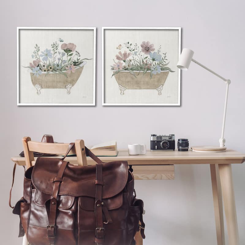 Stupell Rustic Florals in Bathtubs Framed Giclee Art Design By Tava Studios (Set of 2)
