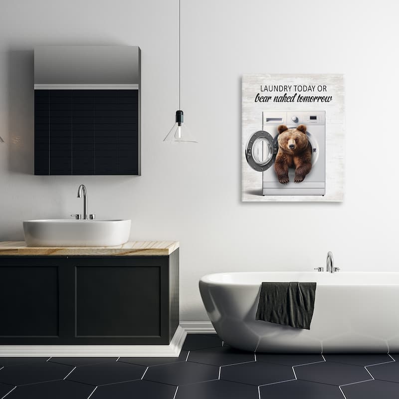 Stupell Bear Naked Funny Laundry Canvas Wall Art Design By Lettered and Lined