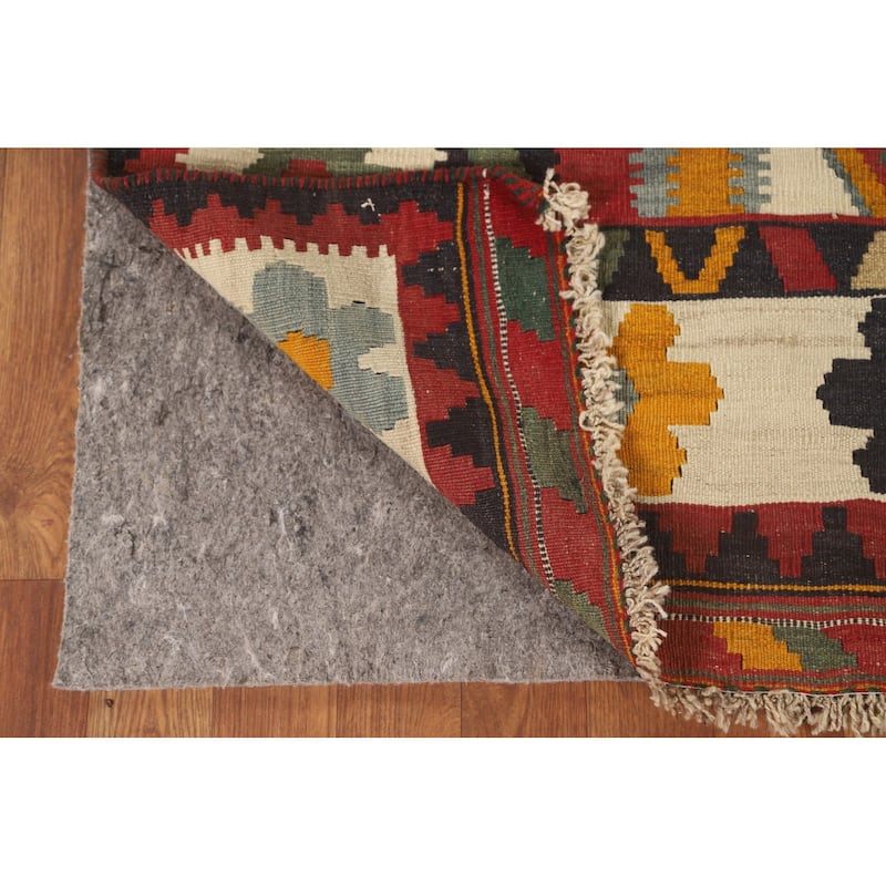 Kilim Qashqai Persian Vintage Rug Hand-Woven Geometric Wool Carpet - 5'0" x 7'6"