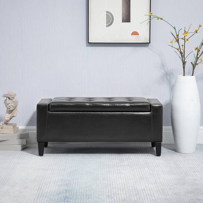 HOMCOM Ottoman Bench Tufted Storage Chest with Flipping Top, 36.25"W x 15.75"D x 15.75"H