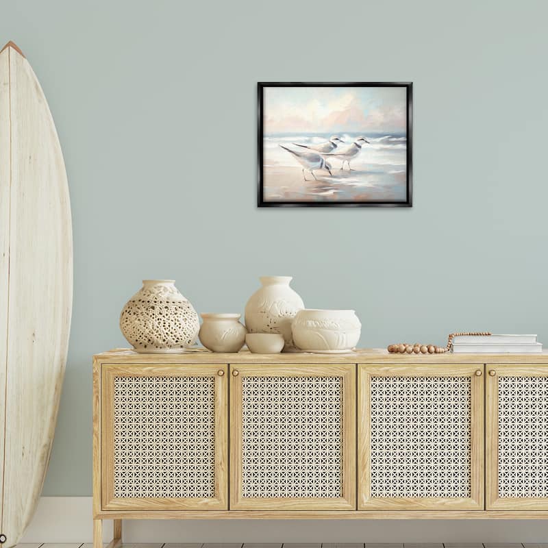 Stupell Sandpipers Under Warm Beach Sun Framed Floater Canvas Wall Art Design By Ramona Murdock