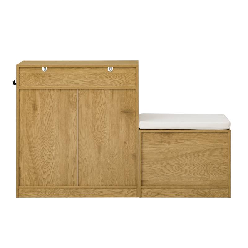 Bayliy 2 Doors Storage Cabinet with Shoe Bench and Adjustable Shelves