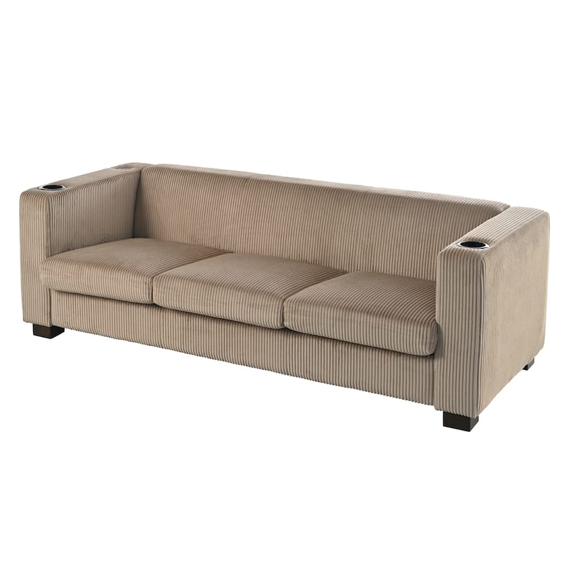 80″ Solid Wood 3-Seater Sofa with 2 USB Ports & Cup Holders