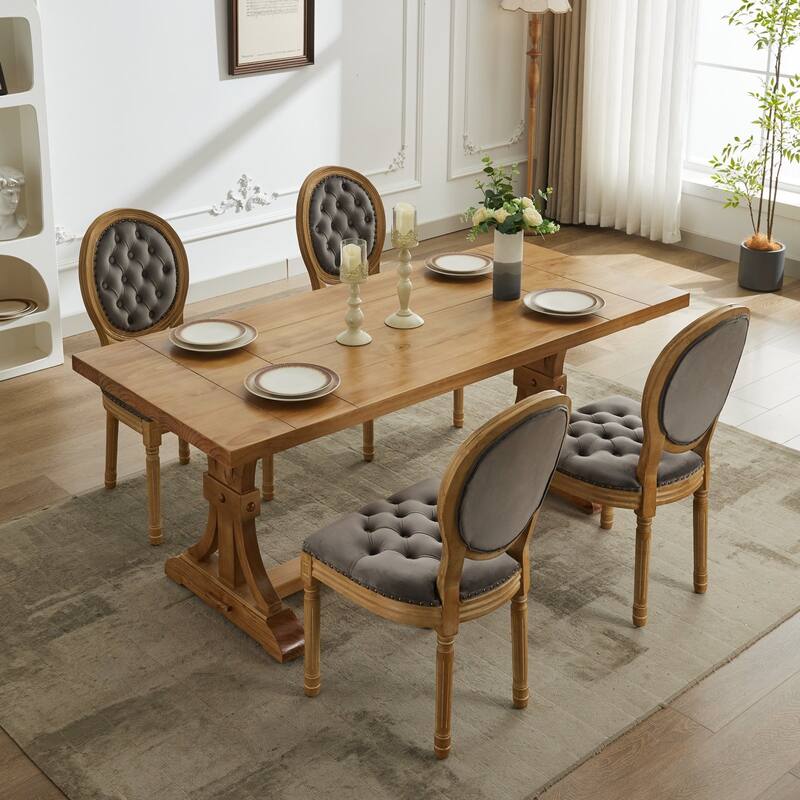 GDF Studio - French Traditional Wood PU Upholstered Dining Chairs with Tufted Back & Nailhead Trim, Set of 2