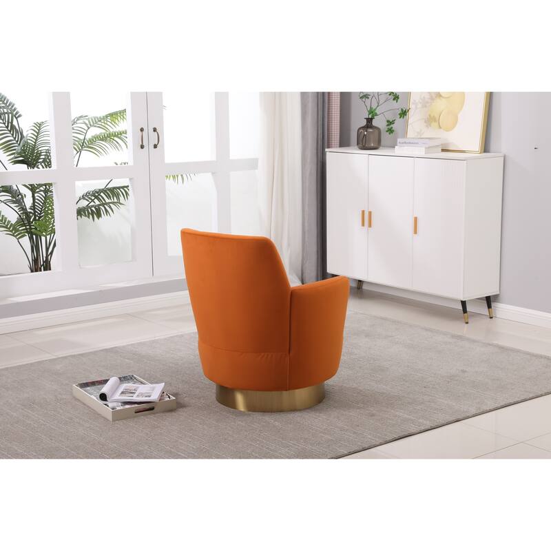 Velvet Swivel Barrel Chair with Gold Base & High-Density Foam