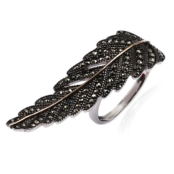14k Gold and Sterling Silver Marcasite Ring. Opens flyout.