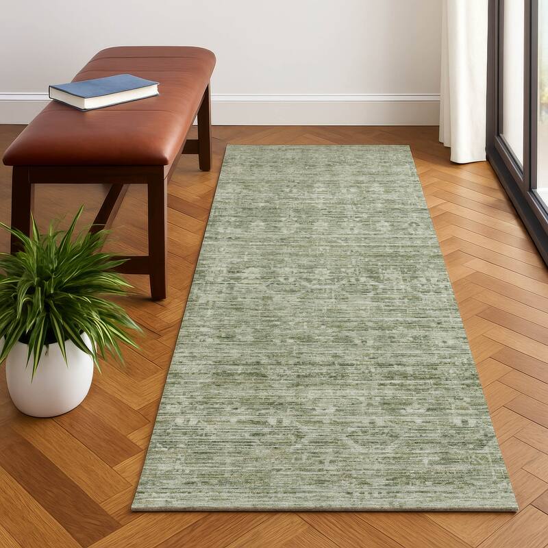 Premium Washable Super Soft Vintage Traditional Mayfield Rug - Sage - 2'3" x 7'6"
