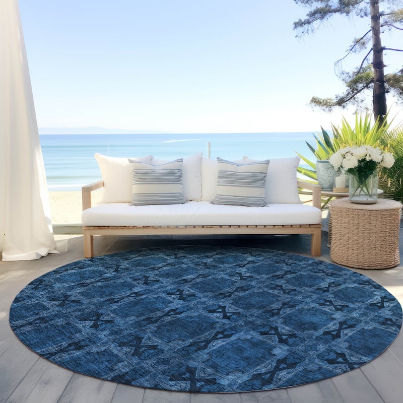 Machine Washable Indoor/ Outdoor Boho Medallions Chantille Rug - Navy - 8' x 8'