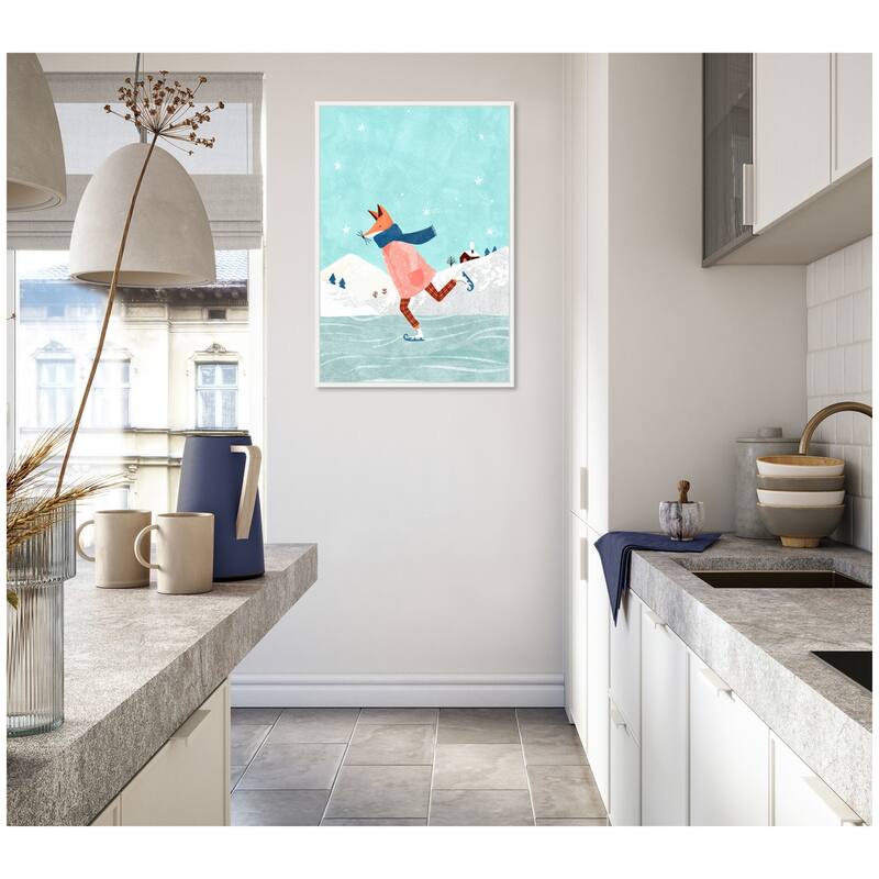 Kate and Laurel Sylvie Framed Canvas Skating Fox by Tania Garcia