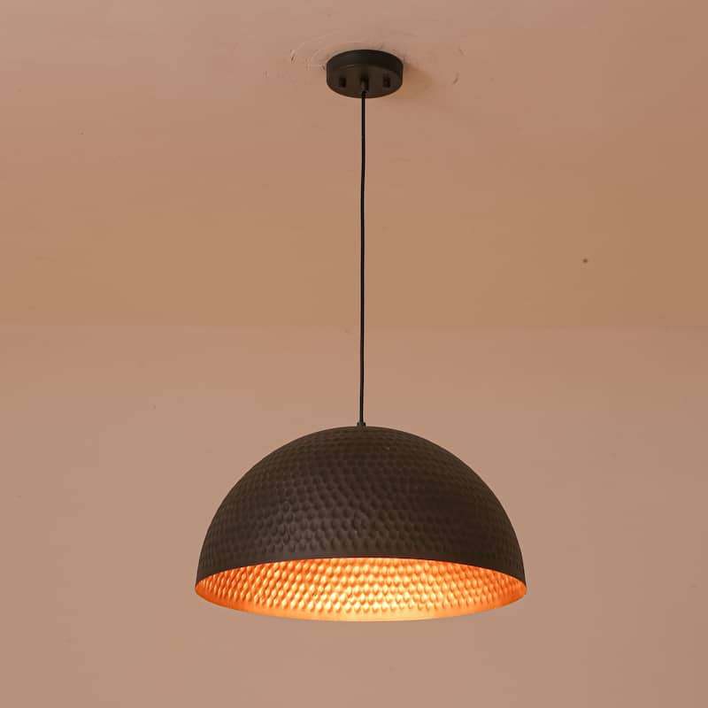 19.7" 1-Light Modern Industrial Black/Green Hand-Hammered Iron Dome Pendant Light for Dining Room