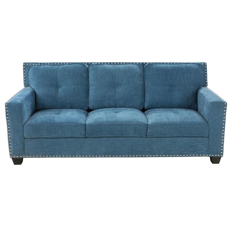 Gliden Modern Linen Fabric Sofa with Solid Wood Frame - Blue Sofa