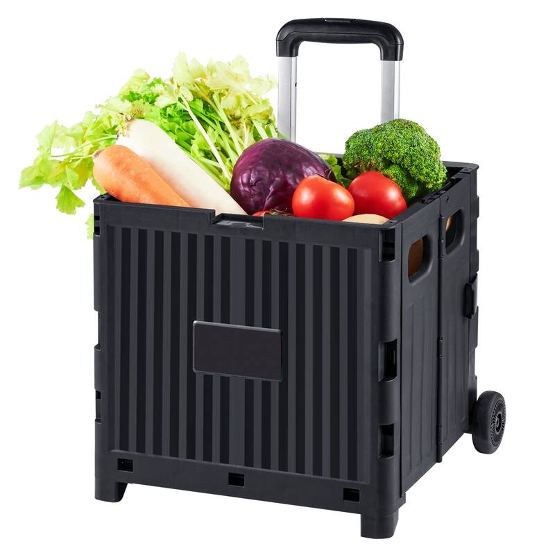 Foldable Utility Cart, 80 lbs Load Capacity, Folding Portable Rolling Crate Handcart with Durable Heavy Duty Telescoping Handle - 80 lbs Load Capacity