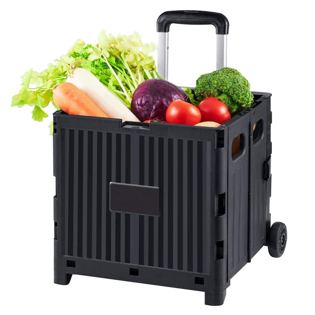 Foldable Utility Cart, 80 lbs Load Capacity, Folding Portable Rolling Crate Handcart with Durable Heavy Duty Telescoping Handle