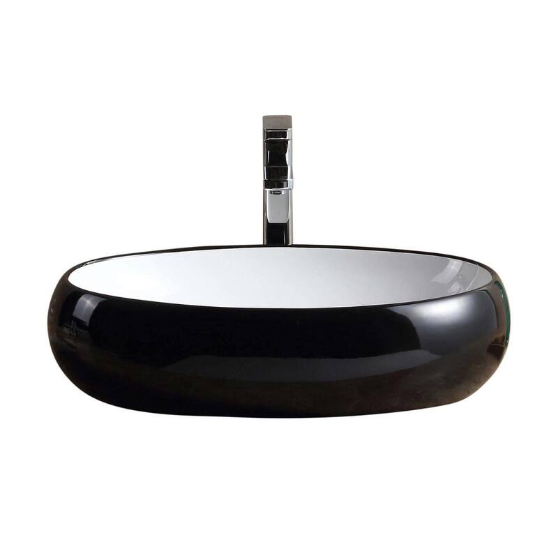 Fine Fixtures Vitreous China Black and White Oval Modern Vessel Bathroom Sink