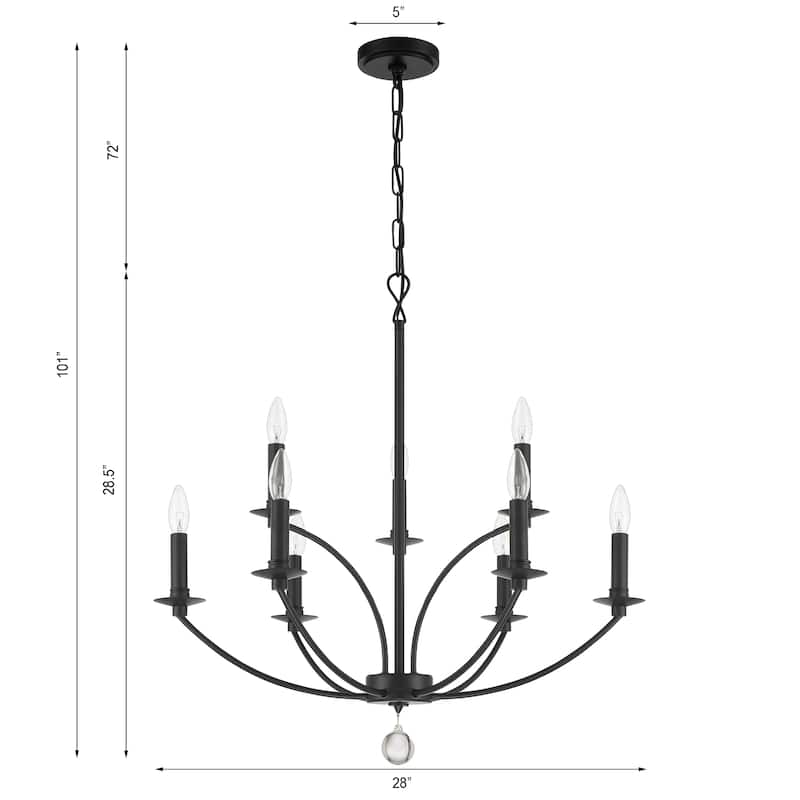 Mila 9 Light Black Chandelier - 28''W x 29''H