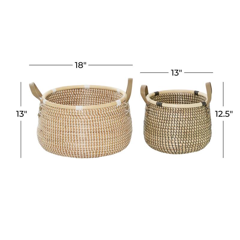 Banana Leaf Handmade Storage Basket with Handles - Set of 2 Brown - Roche River Decor - 18"W x 17"L x 13"H