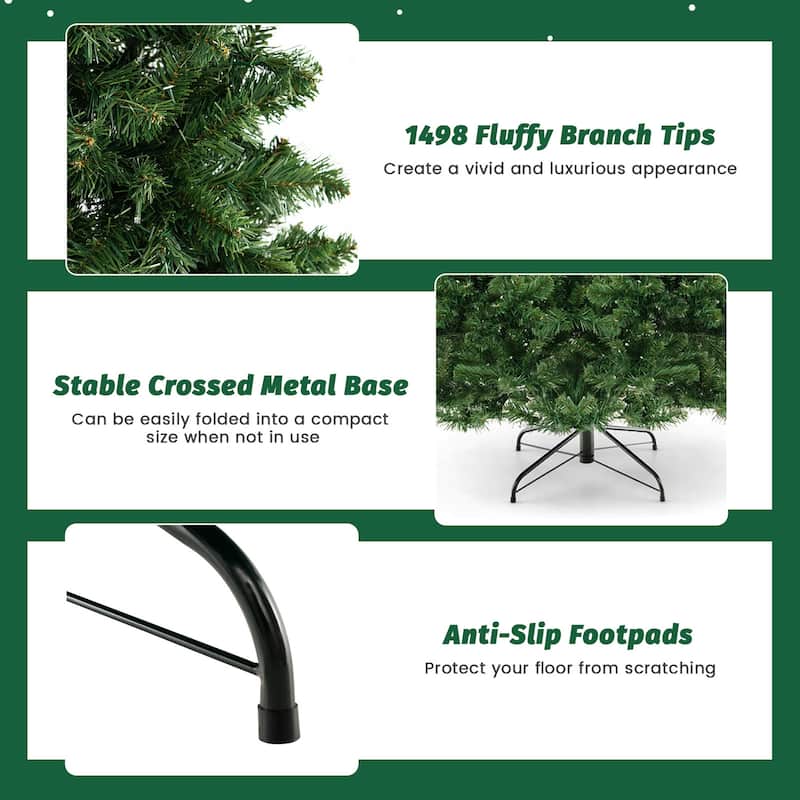 Gymax 6/7/8 FT Pre-Lit Artificial Christmas Tree Hinged Xmas Tree w/