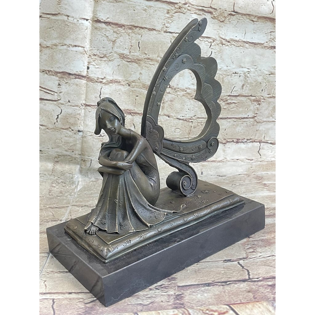 Angel Memorial Picture Holder Frame Bronze Statue Sculpture 19 Inches X 8 Inches
