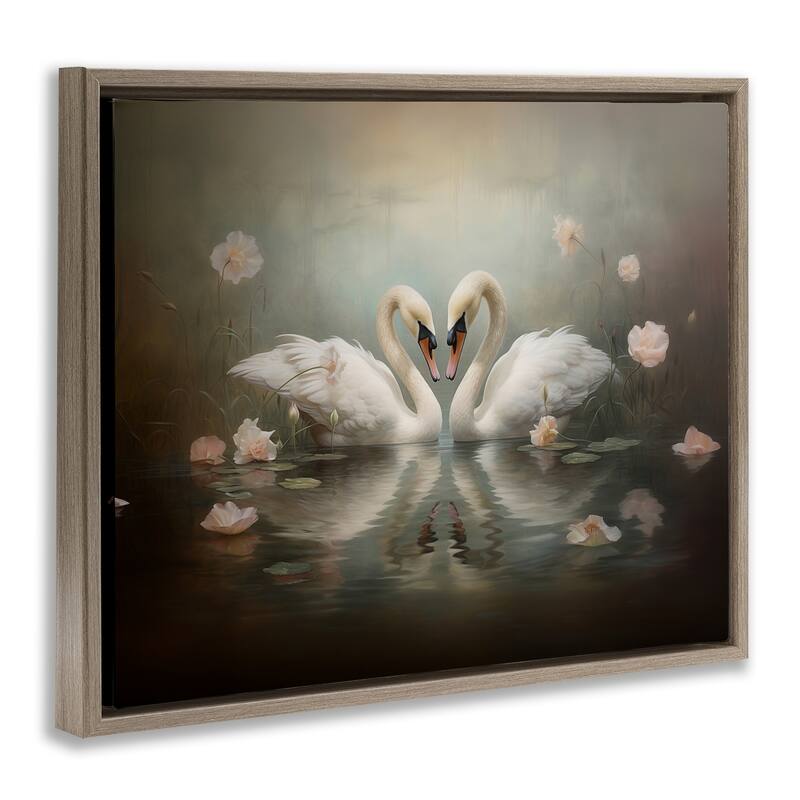 Stupell Romantic Swans Reflection Framed Floater Canvas Wall Art Design By Arlington Prints