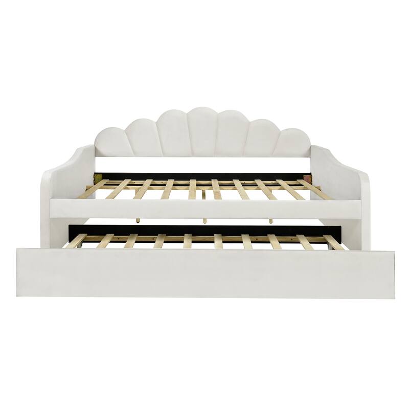 Full Size Shell-Shaped Backrest Upholstered Daybed with Optional Trundle or Drawers