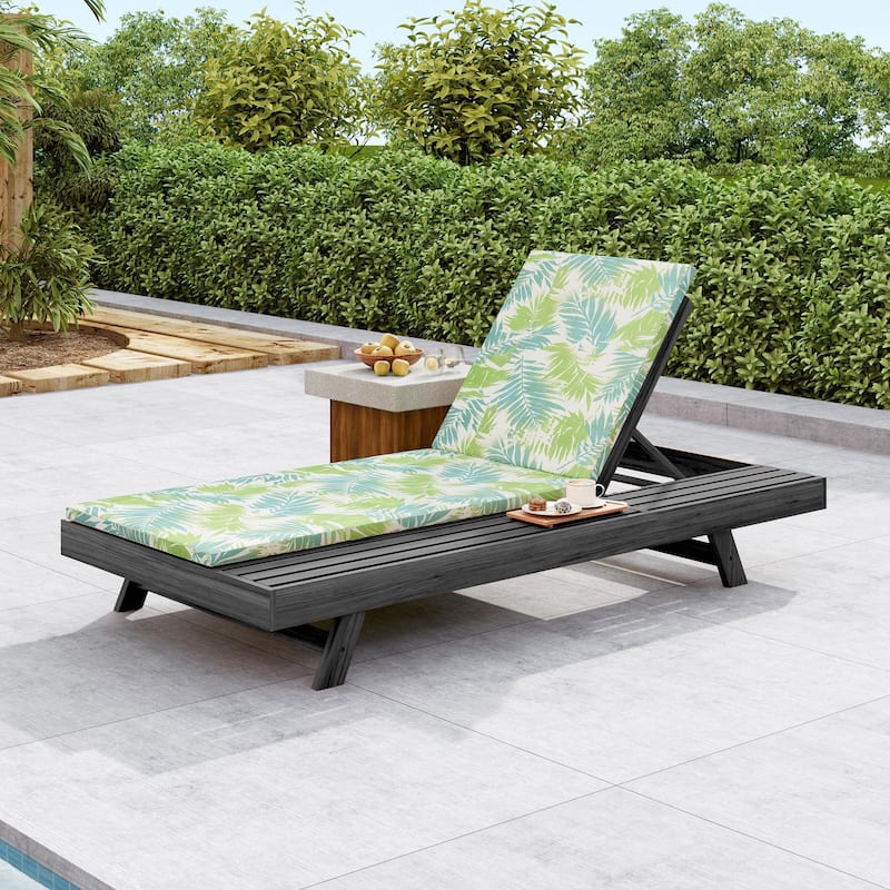 Christopher Knight Home - Molino Modern Outdoor Acacia Wood 4-Position Adjustable Chaise Lounge with Water-Resistant Cushion - Black,Green Leaf