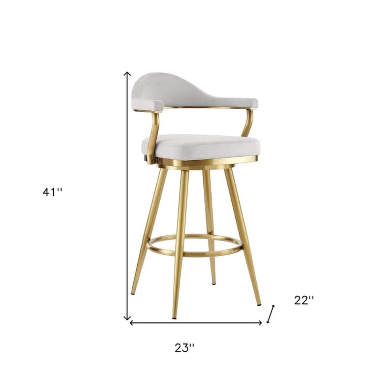 HomeRoots 30" Silver and Gold Fabric and Stainless Steel Low Back Bar Height Swivel Bar Chair