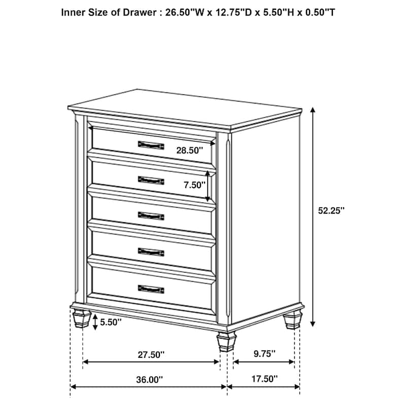 Franco 5-drawer Bedroom Chest Distressed White