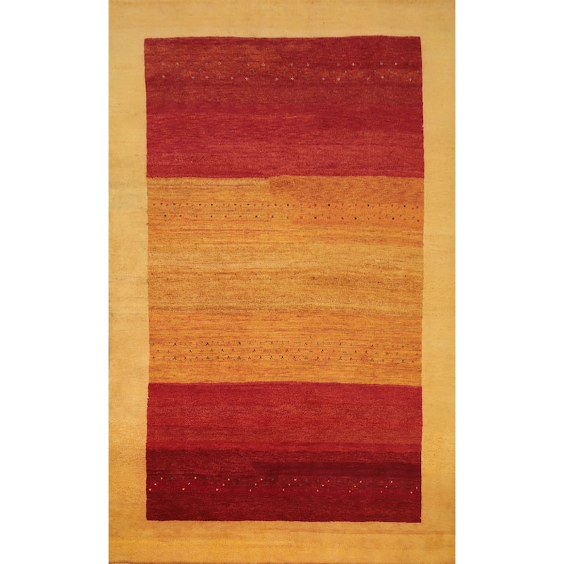 Hand Knotted Oriental 100% Wool Carpet Modern Stripe Oranges & Rust Gabbeh Area Rug - 9' 11'' X 6' 2''