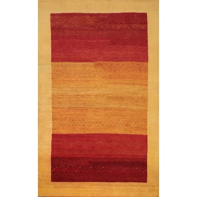 Hand Knotted Oriental 100% Wool Carpet Modern Stripe Oranges & Rust Gabbeh Area Rug - 9' 11'' X 6' 2''