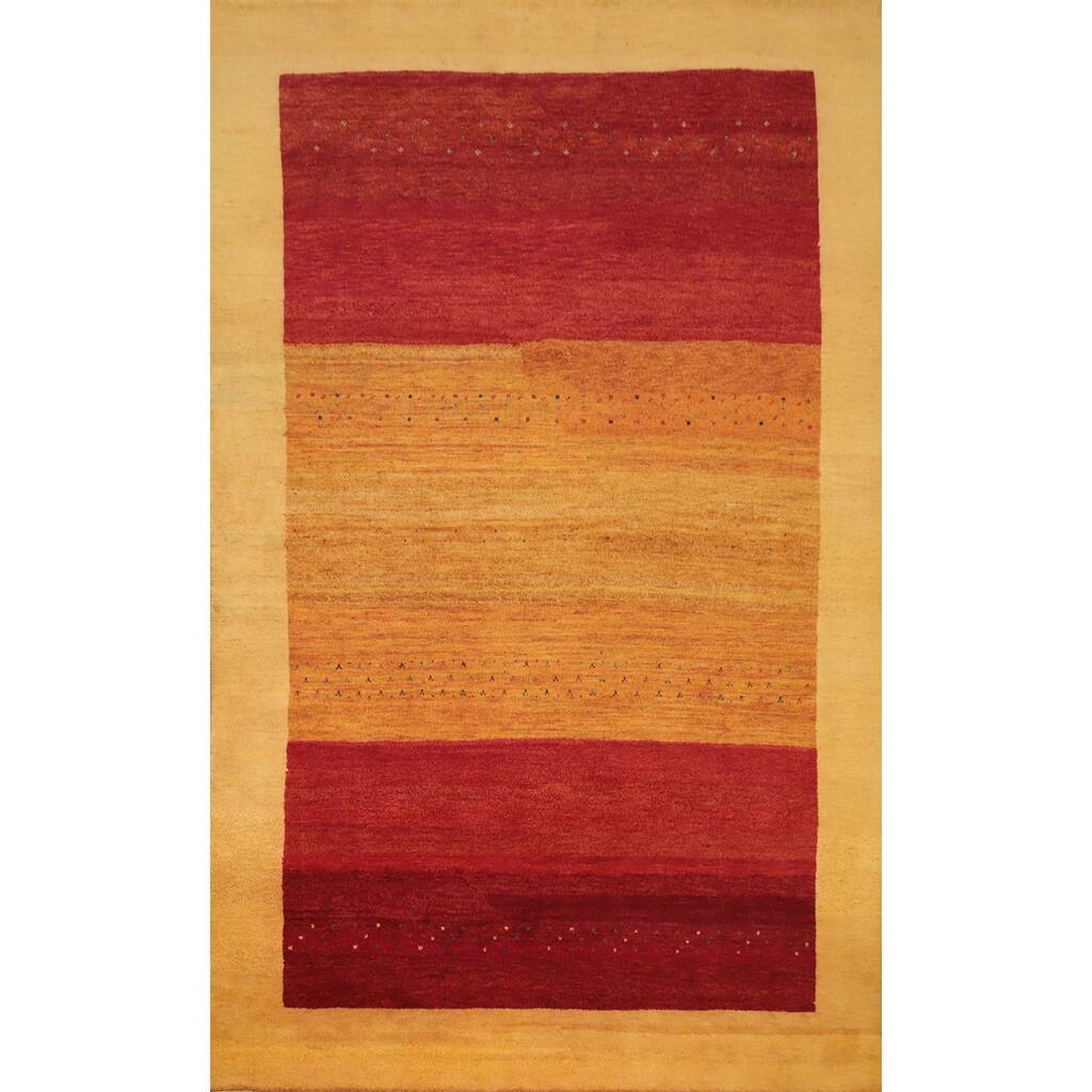 Hand Knotted Oriental 100% Wool Carpet Modern Stripe Oranges & Rust Gabbeh Area Rug - 9' 11'' X 6' 2''