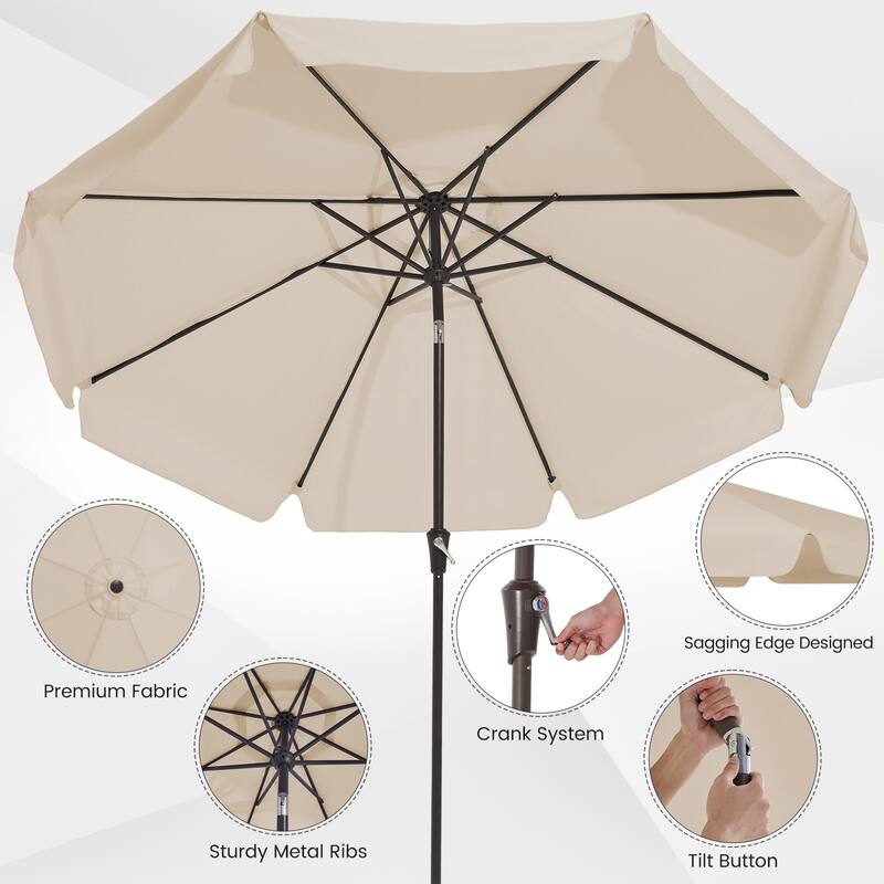 10ft Patio Market Umbrella with UV-Resistant and Sagging Edge Designed