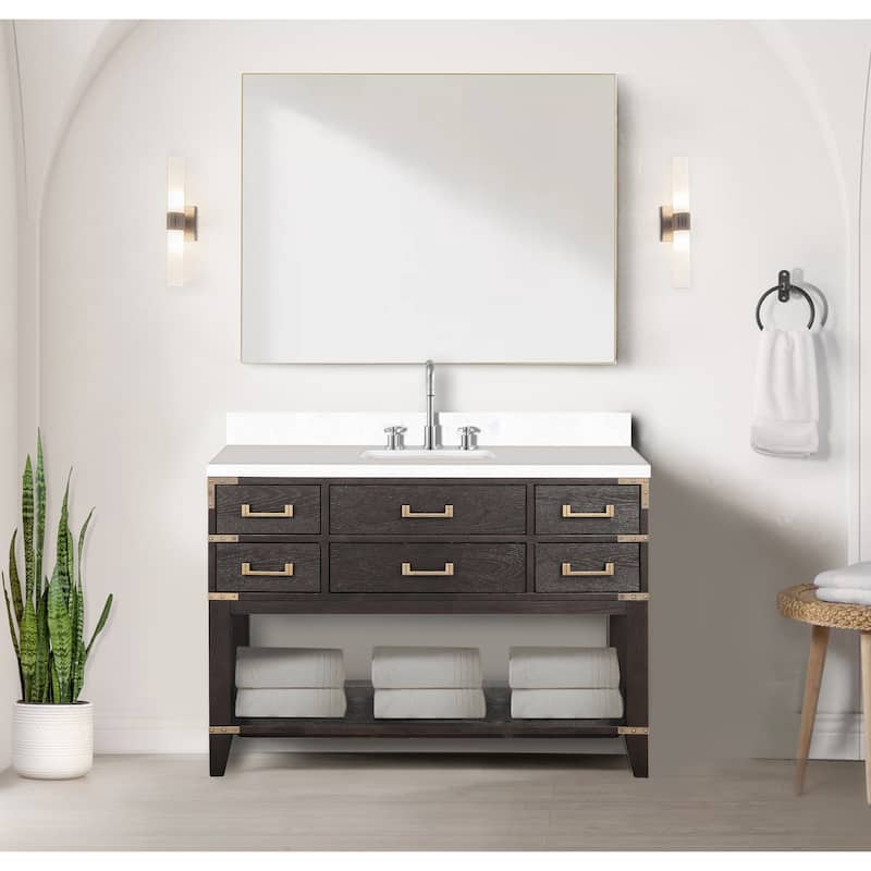 Norwalk 48 in W x 22 in D Black Oak Single Bath Vanity and White Quartz Top - Brown Oak