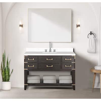 Norwalk 48 in W x 22 in D Black Oak Single Bath Vanity and White Quartz Top