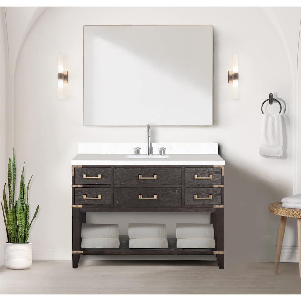 Norwalk 48 in W x 22 in D Black Oak Single Bath Vanity and White Quartz Top